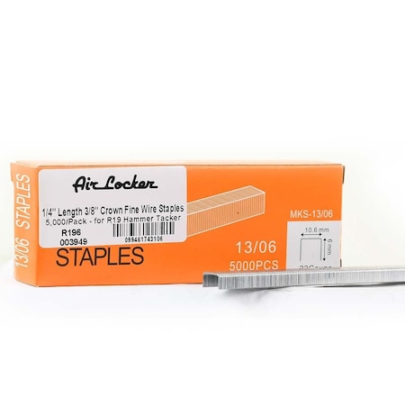 Air Locker Light Duty Staples, R19, 1/4 in Leg L, Steel, 5000 PK R196